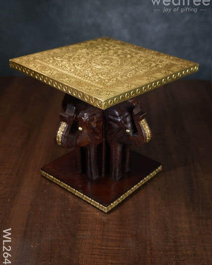 Elephant Stool With Brass Fitted Top - 8 Inch Wl2646 Wooden Stools