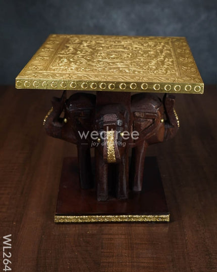 Elephant Stool With Brass Fitted Top - 8 Inch Wl2646 Wooden Stools