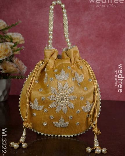 Embroidered Potli Bags With Beaded Handle - Wl3222 Gold