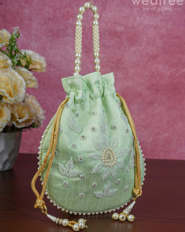 Embroidered Potli Bags With Beaded Handle - Wl3222