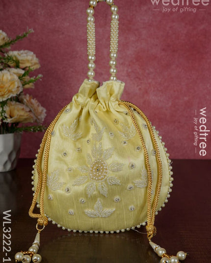 Embroidered Potli Bags With Beaded Handle - Wl3222 Yellow