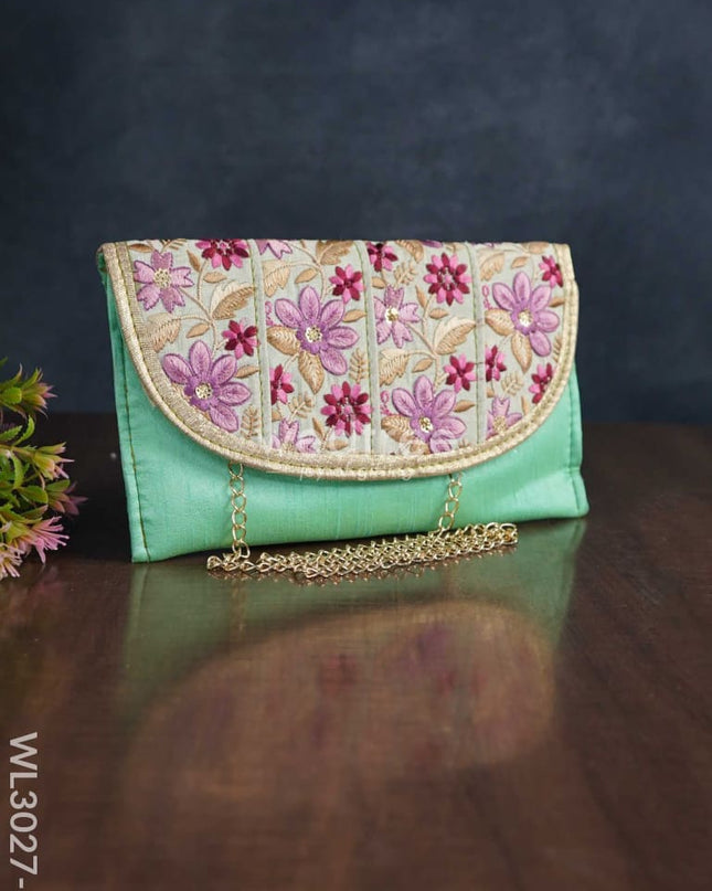 Envelope Style Sling Bag With Floral Embroidery - Wl3027 Bags
