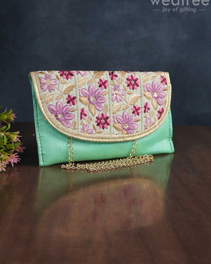 Envelope Style Sling Bag With Floral Embroidery - Wl3027 Bags