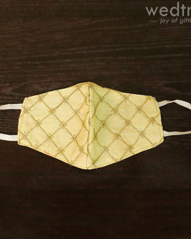 Face Mask With Golden Embroidery Work - W4642 Masks