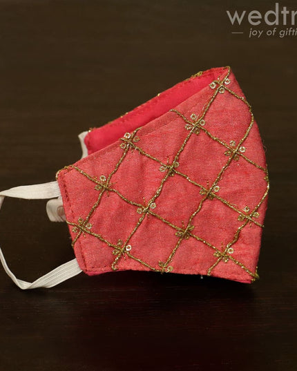 Face Mask With Golden Embroidery Work - W4642 Masks