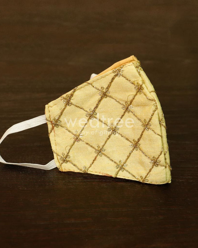 Face Mask With Golden Embroidery Work - W4642 Masks
