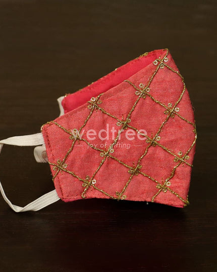 Face Mask With Golden Embroidery Work - W4642 Masks