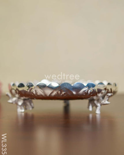 German Silver Pooja Tray With Elephant Stand - 10 Inch Wl3350 Utility