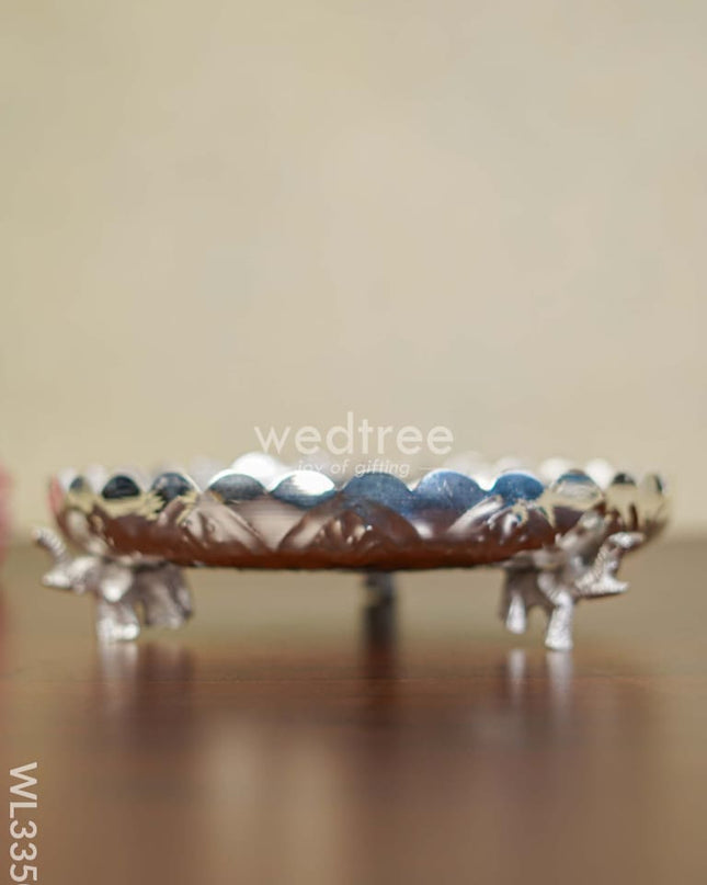 German Silver Pooja Tray With Elephant Stand - 10 Inch Wl3350 Utility