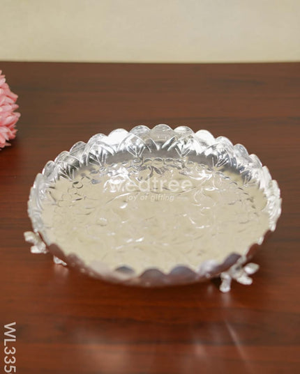 German Silver Pooja Tray With Elephant Stand - 10 Inch Wl3350 Utility