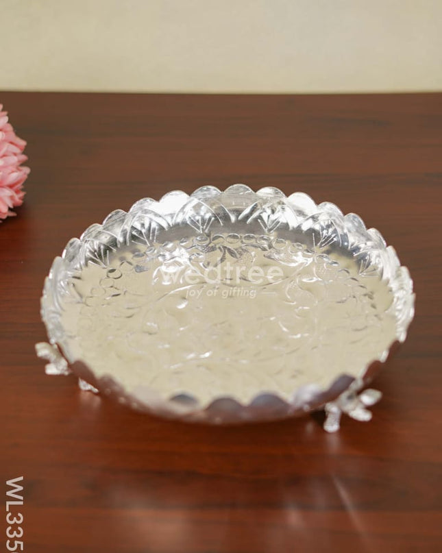 German Silver Pooja Tray With Elephant Stand - 10 Inch Wl3350 Utility