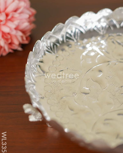 German Silver Pooja Tray With Elephant Stand - 10 Inch Wl3350 Utility
