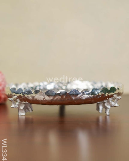 German Silver Pooja Tray With Elephant Stand - 12 Inch Wl3349 Utility