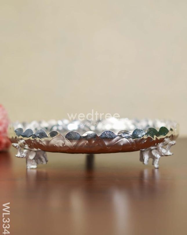 German Silver Pooja Tray With Elephant Stand - 12 Inch Wl3349 Utility