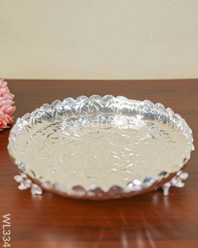 German Silver Pooja Tray With Elephant Stand - 12 Inch Wl3349 Utility