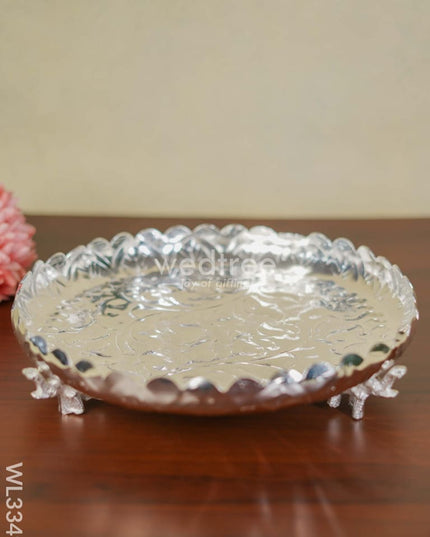 German Silver Pooja Tray With Elephant Stand - 12 Inch Wl3349 Utility