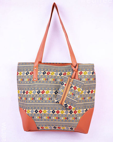 Faux Leather Hand Bag with Mini Coin Purse - WL3888 - Printed Fabric Bags