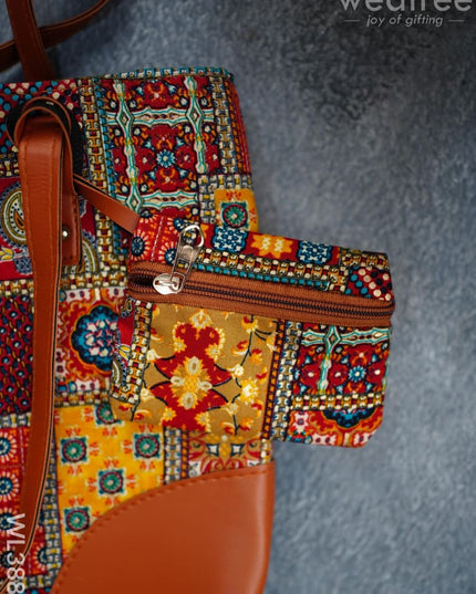 Faux Leather Hand Bag with Mini Coin Purse - WL3888 - Printed Fabric Bags