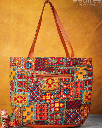 Faux Leather Hand Bag with Mini Coin Purse - WL3888 - Printed Fabric Bags