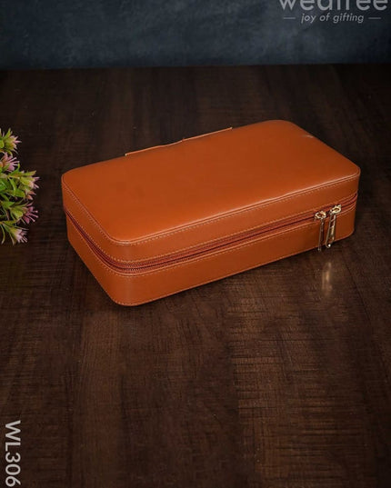 Faux Leather Jewel Box With Mirror - (8.7X5) Wl3063 Brown Organizers