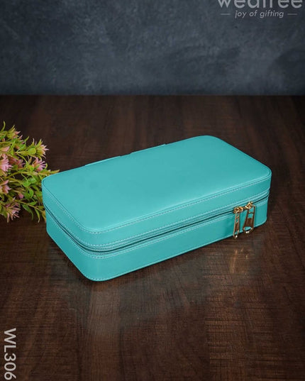 Faux Leather Jewel Box With Mirror - (8.7X5) Wl3063 Blue Organizers