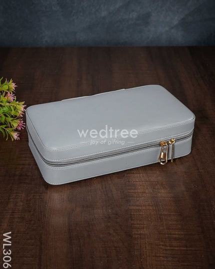 Faux Leather Jewel Box With Mirror - (8.7X5) Wl3063 Grey Organizers