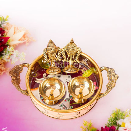 Ugadi Combo - Brass tray with Diya & Shank & Chakra - WGC0069 Return Gift Combos