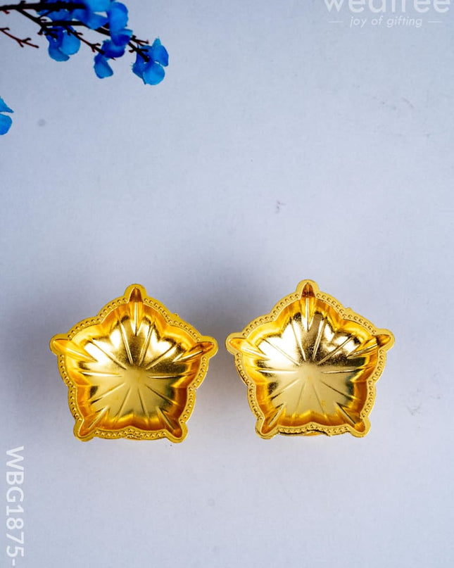 Five Face Diya - Set of 2 - Gold - WBG1875-1 - White Metal Diya RG
