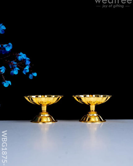 Five Face Diya - Set of 2 - Gold - WBG1875-1 - White Metal Diya RG