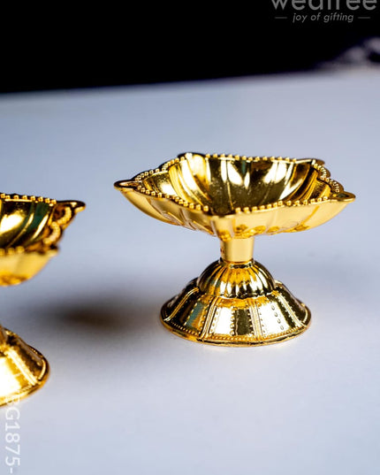 Five Face Diya - Set of 2 - Gold - WBG1875-1 - White Metal Diya RG