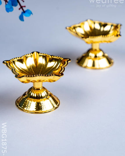 Five Face Diya - Set of 2 - Gold - WBG1875-1 - White Metal Diya RG