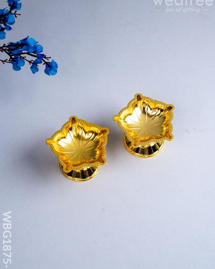 Five Face Diya - Set of 2 - Gold - WBG1875-1 - White Metal Diya RG
