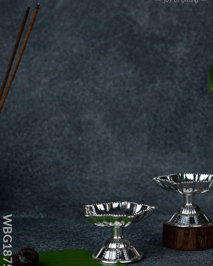 Five Face Diya - Set of 2 - Silver - WBG1875-2 - White Metal Diya RG