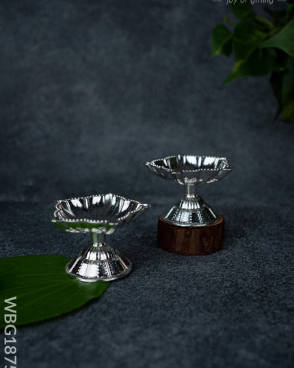 Five Face Diya - Set of 2 - Silver - WBG1875-2 - White Metal Diya RG