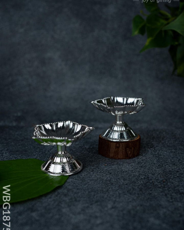 Five Face Diya - Set of 2 - Silver - WBG1875-2 - White Metal Diya RG