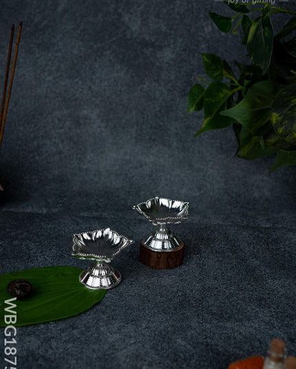 Five Face Diya - Set of 2 - Silver - WBG1875-2 - White Metal Diya RG