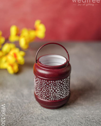 Floral Cylindrical Votive With Handle - Wbg1309 Diyas & Candle Holders