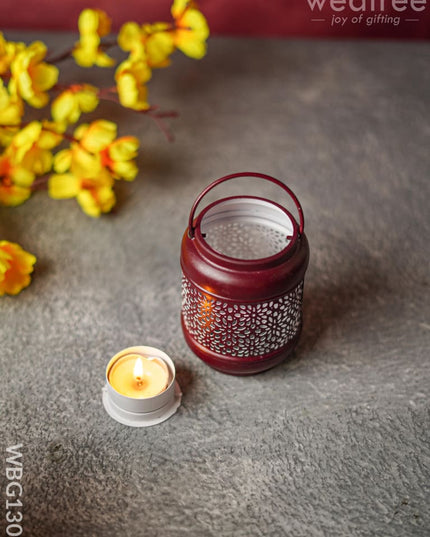 Floral Cylindrical Votive With Handle - Wbg1309 Diyas & Candle Holders