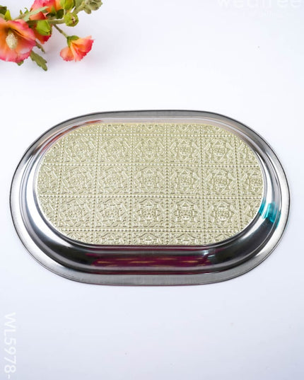 Floral Design - Oval Plate - Blue - 12 inch - WL5978-2 - Meenakari Trays & Plates