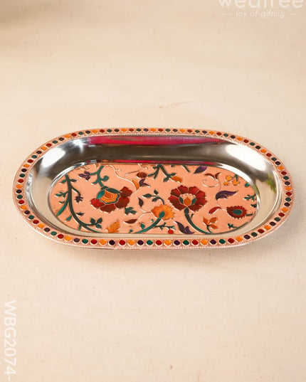 Floral Design - Oval Plate - Copper - 10 inch - WBG2074-2 - Trays & Plates RG