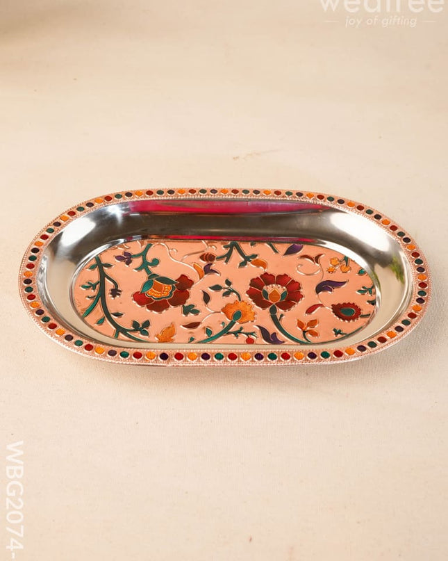 Floral Design - Oval Plate - Copper - 10 inch - WBG2074-2 - Trays & Plates RG