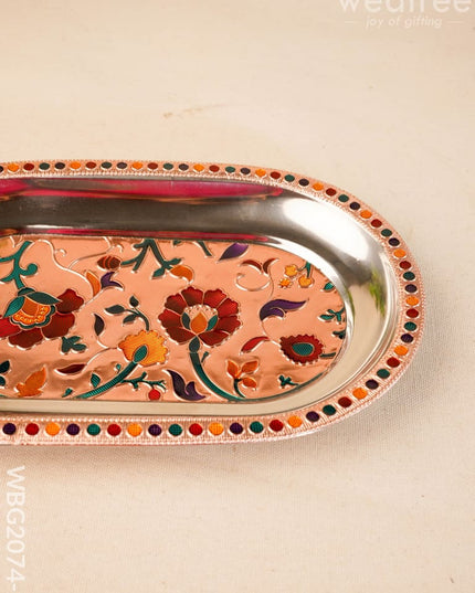 Floral Design - Oval Plate - Copper - 10 inch - WBG2074-2 - Trays & Plates RG