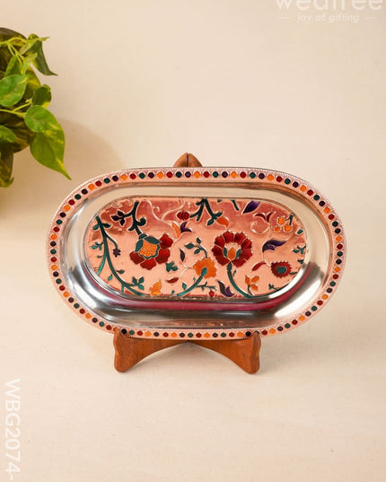 Floral Design - Oval Plate - Copper - 10 inch - WBG2074-2 - Trays & Plates RG