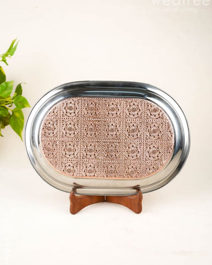 Floral Design - Oval Plate - Copper - 12 inch - WL5969-2 - Meenakari Trays & Plates