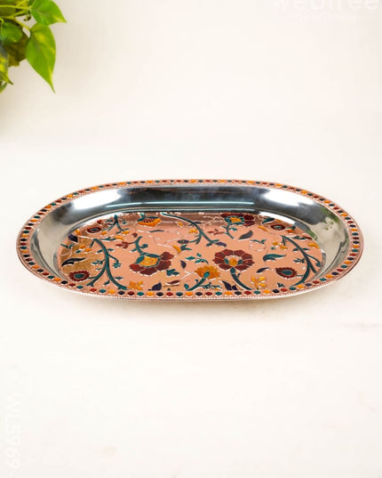 Floral Design - Oval Plate - Copper - 12 inch - WL5969-2 - Meenakari Trays & Plates