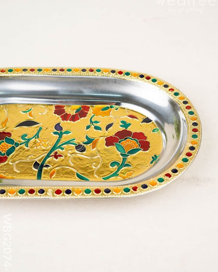 Floral Design - Oval Plate - Gold - 10 inch - WBG2074-1 - Trays & Plates RG