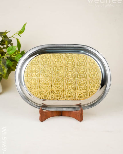 Floral Design - Oval Plate - Gold - 12 inch - WL5969-1 - Meenakari Trays & Plates