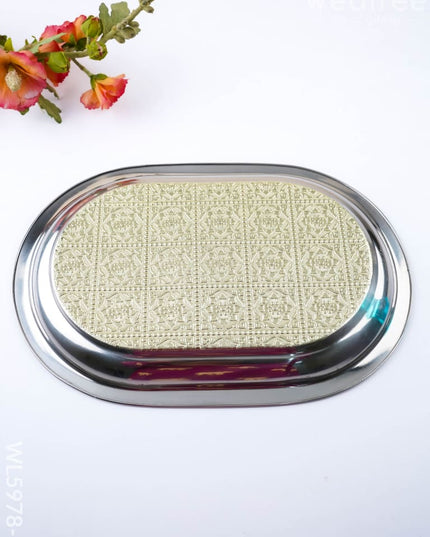 Floral Design - Oval Plate - Yellow - 12 inch - WL5978-1 - Meenakari Trays & Plates