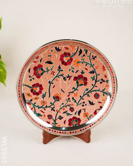 Floral Design Plate - Copper - 10 inch - WL5943-2 - Meenakari Trays & Plates