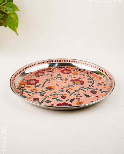 Floral Design Plate - Copper - 10 inch - WL5943-2 - Meenakari Trays & Plates
